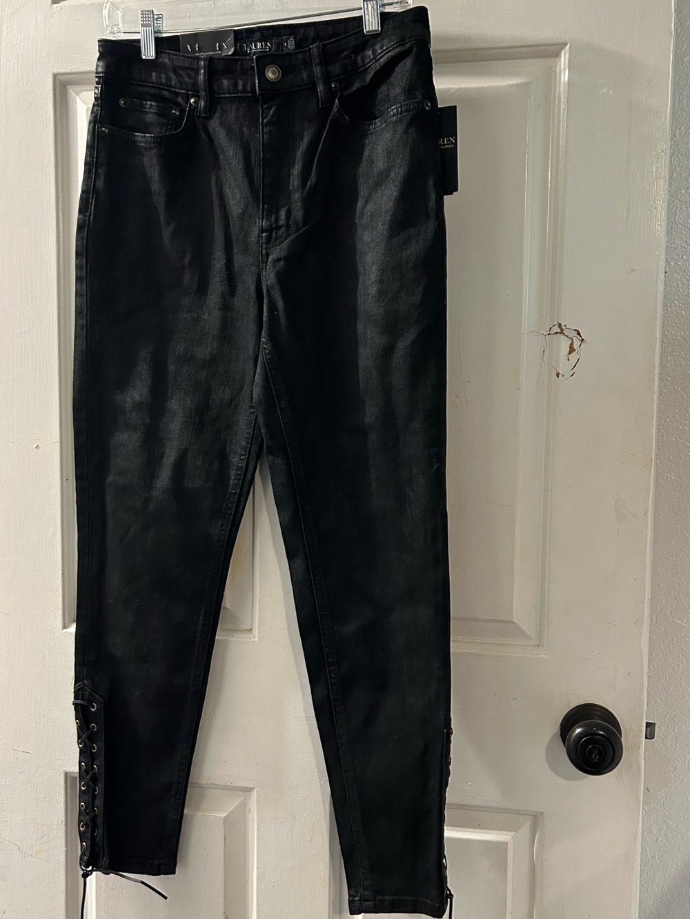 Lauren Ralph Lauren Black Skinny Jeans with Lace-Up Hem